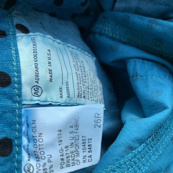 AG Adriano Goldschmied The Stevie Ankle Corduroy TealBlue Polka Dot Pant Size 26 - Picture 9 of 12